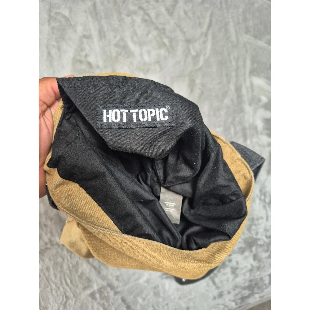 Hot Topic Tan Canvas Messenger Bag Black Star Safety Pin Studded Grommet Strap